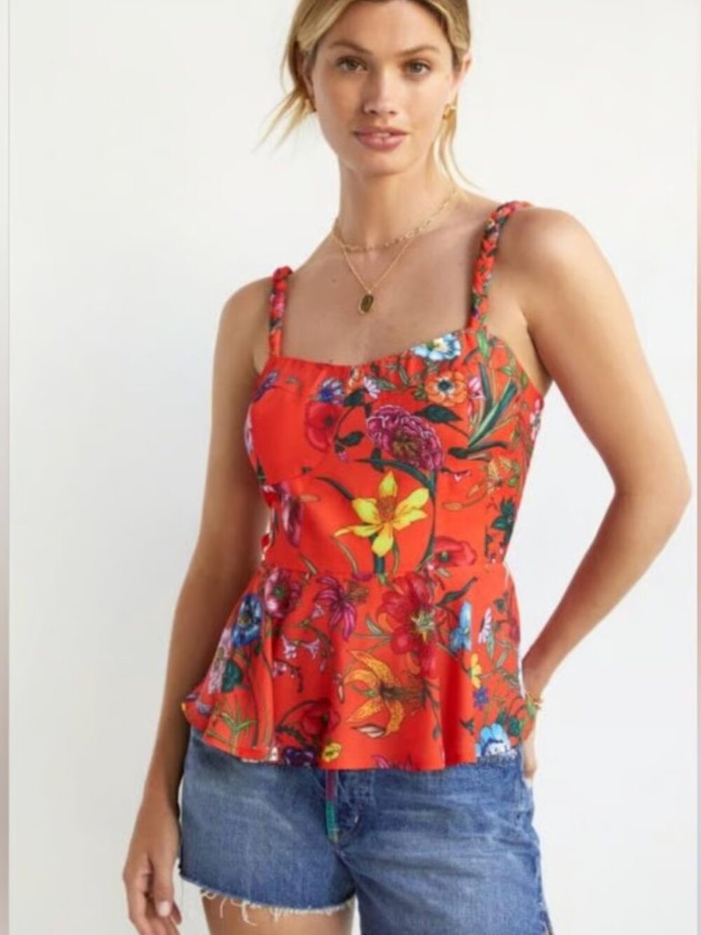 Anthropologie x Mare Mare Red Floral Peplum Corset Top Medium